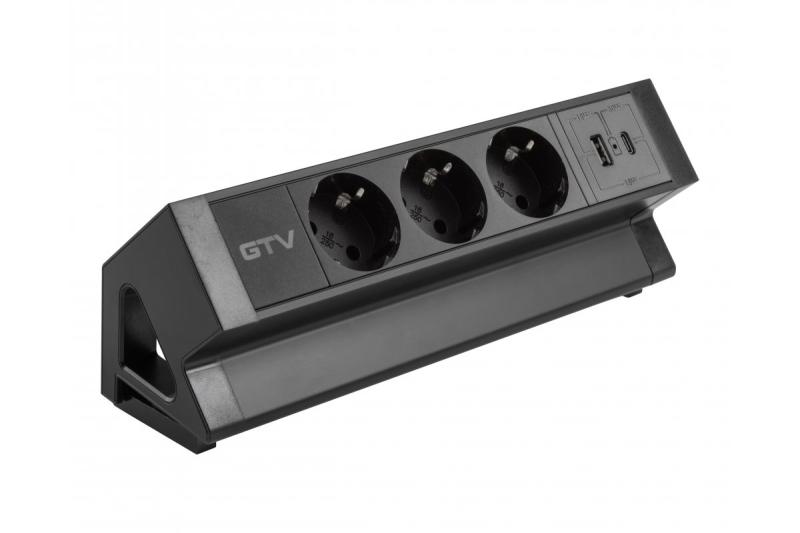 Møbelstik BASCO, 3xSCHUKO, USB A+C, kabel 1,5 m, sort