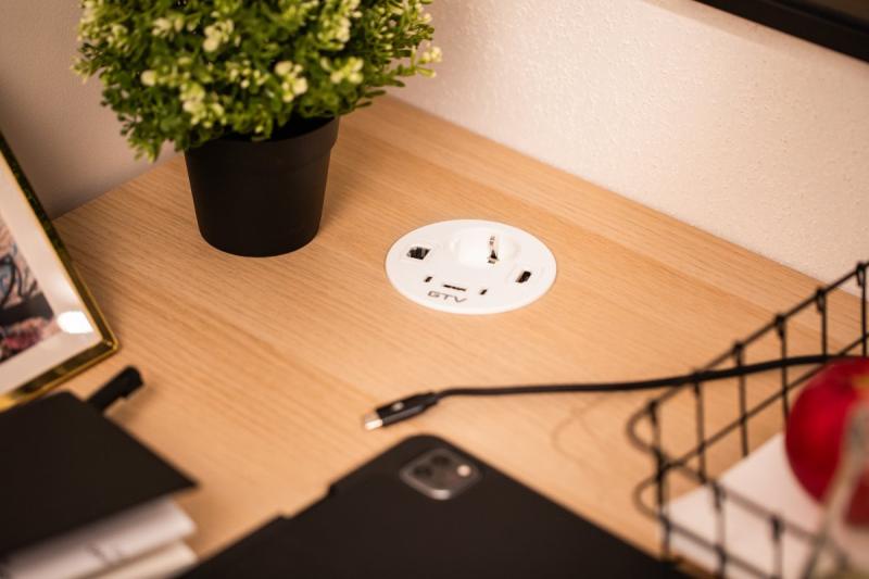 Møbelstik RONDO, 1xSCHUKO, 1xUSB-A, 2xUSB-C, HDMI, RJ45 kabel 1,5 m, hvid