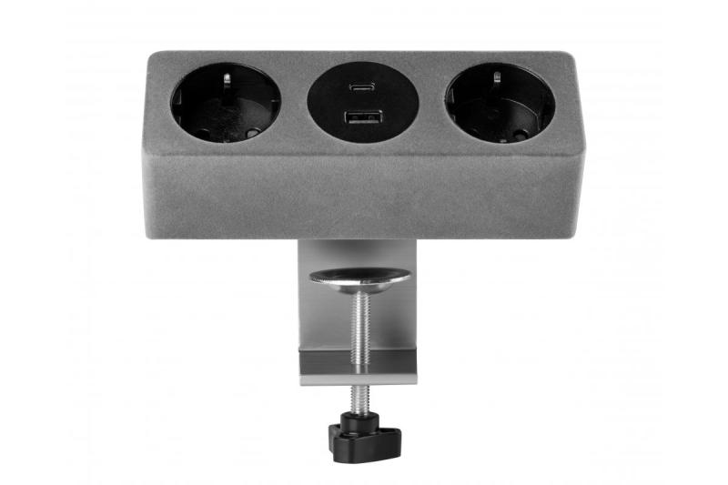 Møbelstik SOFITO, 2xSHUKO, USB A+C, kabel 1,5 m, grå flock