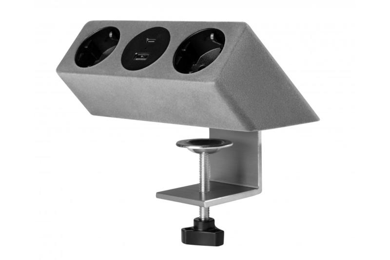 Møbelstik SOFITO, 2xSHUKO, USB A+C, kabel 1,5 m, grå flock