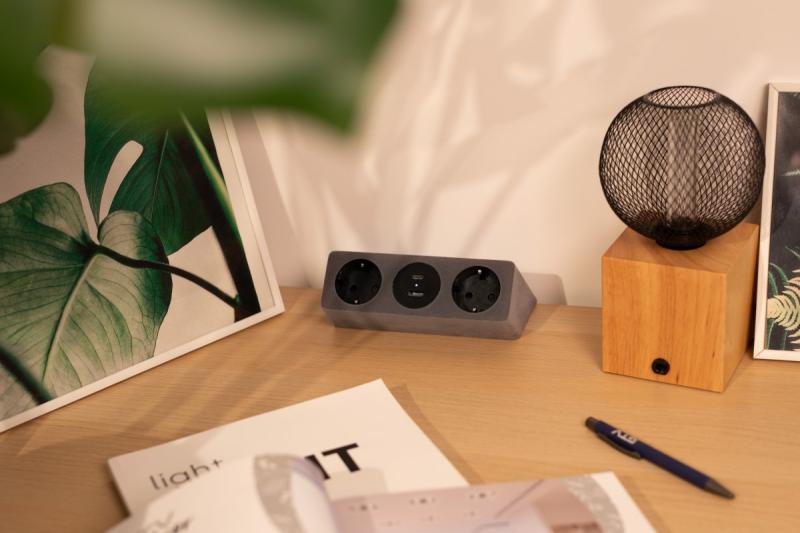 Møbelstik SOFITO, 2xSHUKO, USB A+C, kabel 1,5 m, grå flock