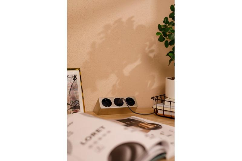 Møbelstik SOFITO, 2xSCHUKO, USB A+C, kabel 1,5 m, rustfrit stål