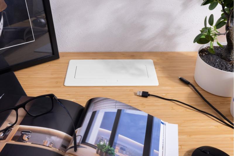 Møbelstik MULTISOFT, 2xSHUKO, USB A+C, RJ45, kabel 1,5 m, hvid