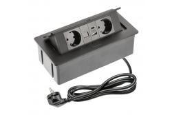 Møbelstik MULTISOFT, 2xSHUKO, USB A+C, RJ45, kabel 1,5 m, sort