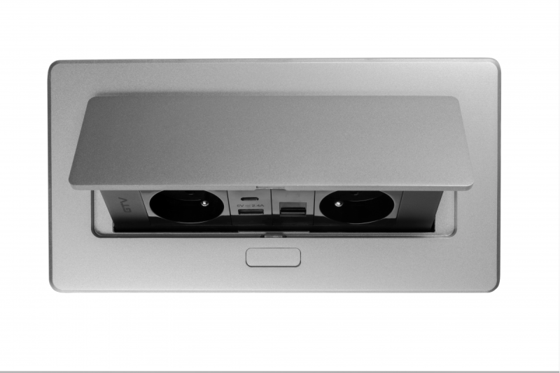 Møbelstik MULTISOFT, 2xSCHUKO, USB A+C, RJ45, kabel 1,5 m, aluminium