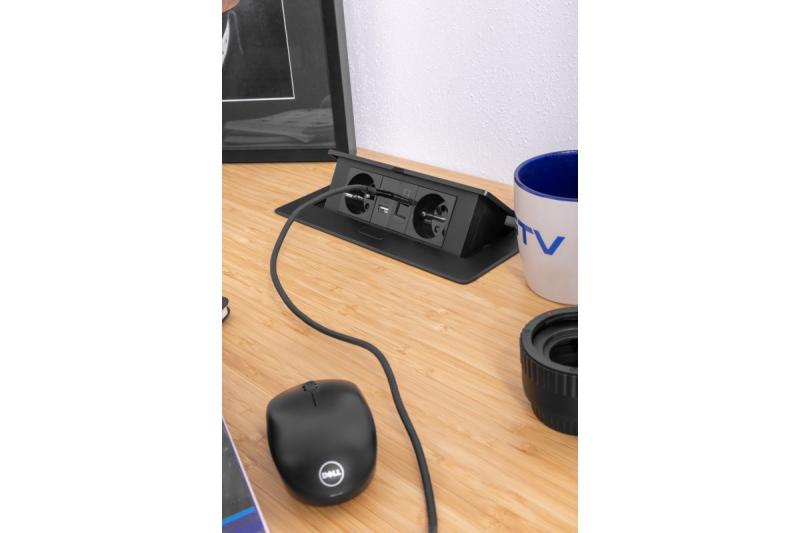 MULTISOFT Møbelstik 2x Stik med Jord, USB A+C, RJ45, Strømkabel med Stik, Sort