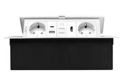 Møbelstik MULTISOFT, 2xSHUKO, USB A+C, RJ45, HDMI, kabel 1,5 m, hvid