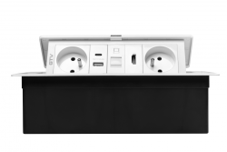 MULTISOFT møbelstikdåse 2x stik med jord, USB A+C, RJ45, HDMI, strømkabel med stik, hvid