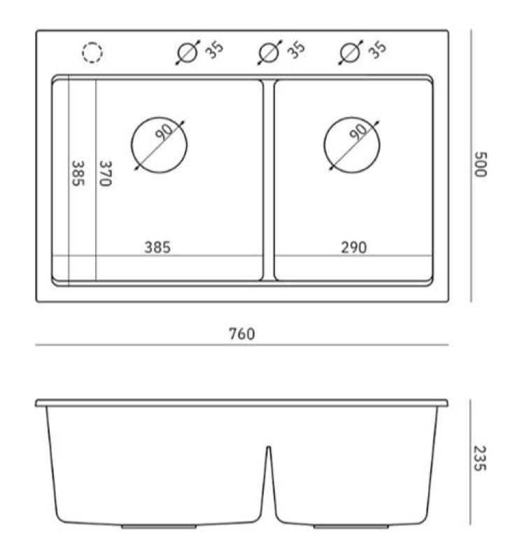 Quadri Hard Rock Dobbelt Beige Granit Overfladevask 76x50 cm med Guldstik og tilbehør 1208971663