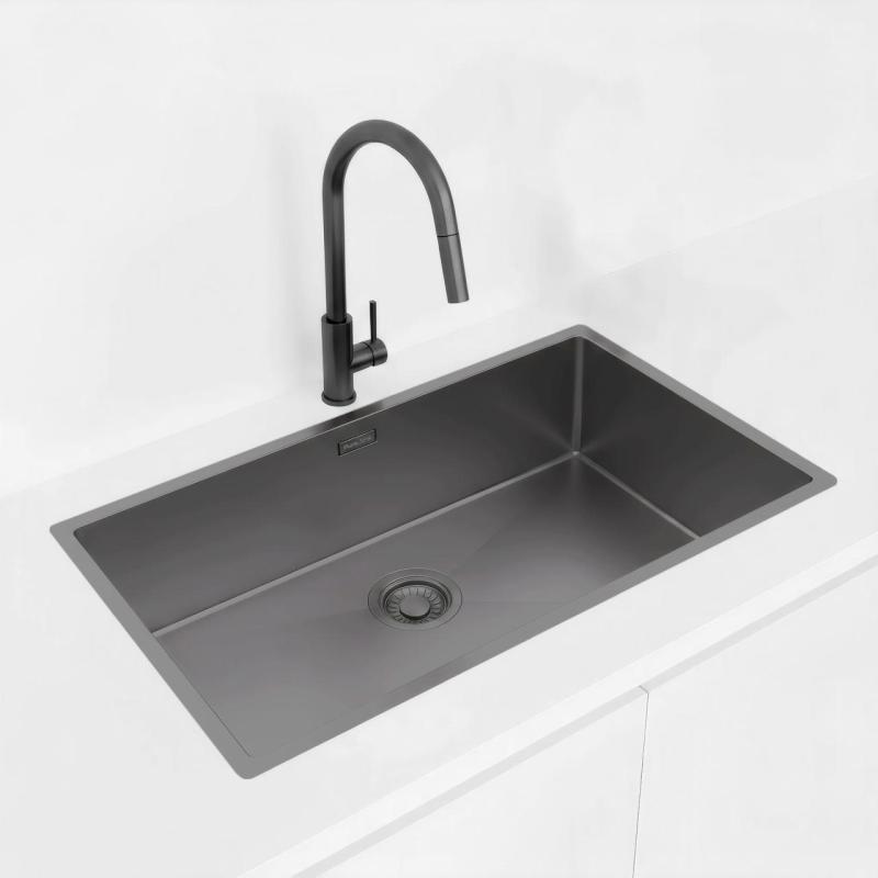 Pure.Sink Luxion Stor Gun metal vask 74x40 cm undermontering, planmontering og påbygning PLX7440-61