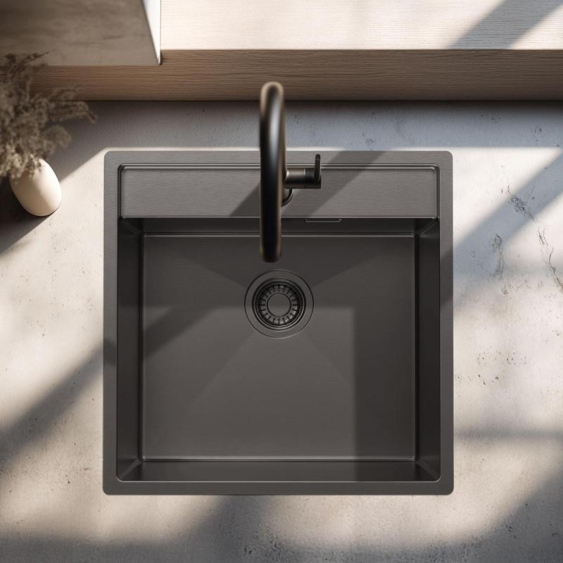 Pure.Sink Luxion Gun metal vask 51x50 cm Tapwing med hul til vandhane PLX5150T-61