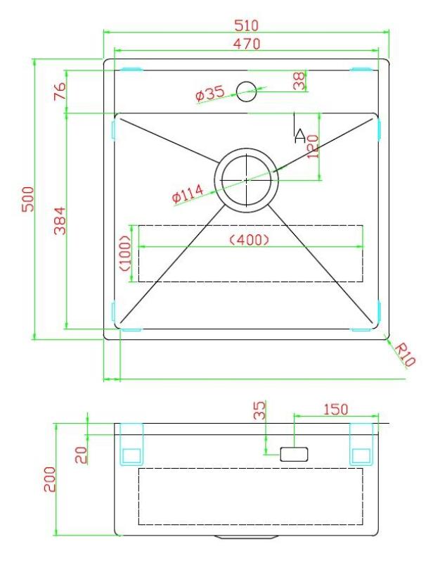 Pure.Sink Luxion Guldvask 51x50 cm Tapwing med hul til vandhane PLX5150T-60