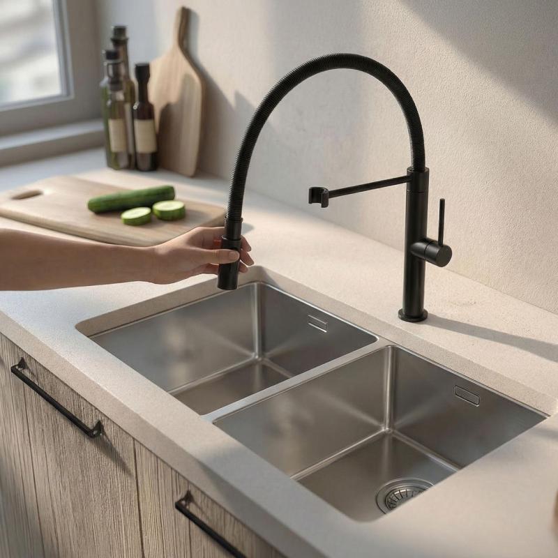 Pure.Sink Luxion Mat sort køkkenarmatur profi med fleksibel udløb og 2 stråleformer PLXFLEX-10