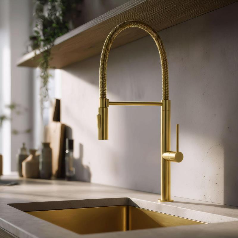 Pure.Sink Luxion Guld køkkenarmatur med fleksibel udløb og 2 stråleformer PLXFLEX-60