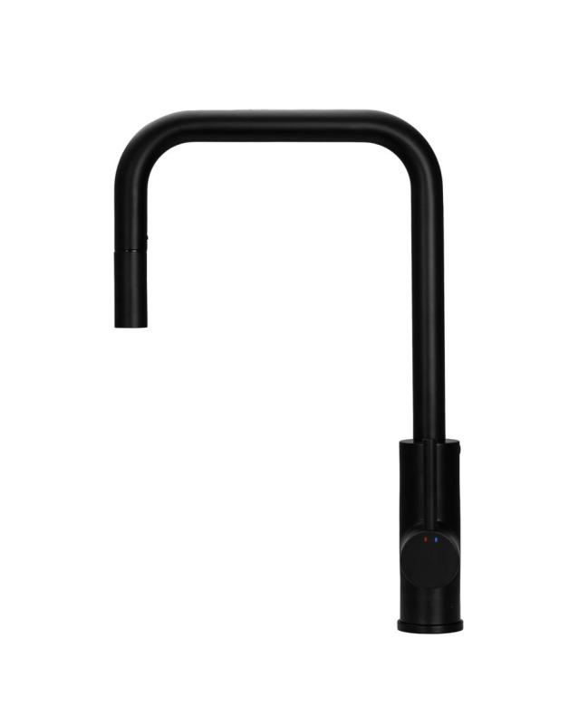 Pure.Sink Luxion Mat sort køkkenarmatur, firkantet med udtrækkelig tud PLXSQUA-10