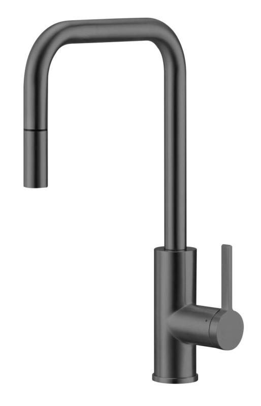 Pure.Sink Luxion Gun metal køkkenarmatur, firkantet med udtrækkelig tud PLXSQUA-61