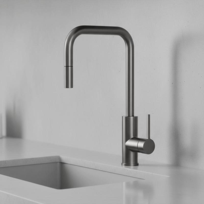 Pure.Sink Luxion Gun metal køkkenarmatur, firkantet med udtrækkelig tud PLXSQUA-61