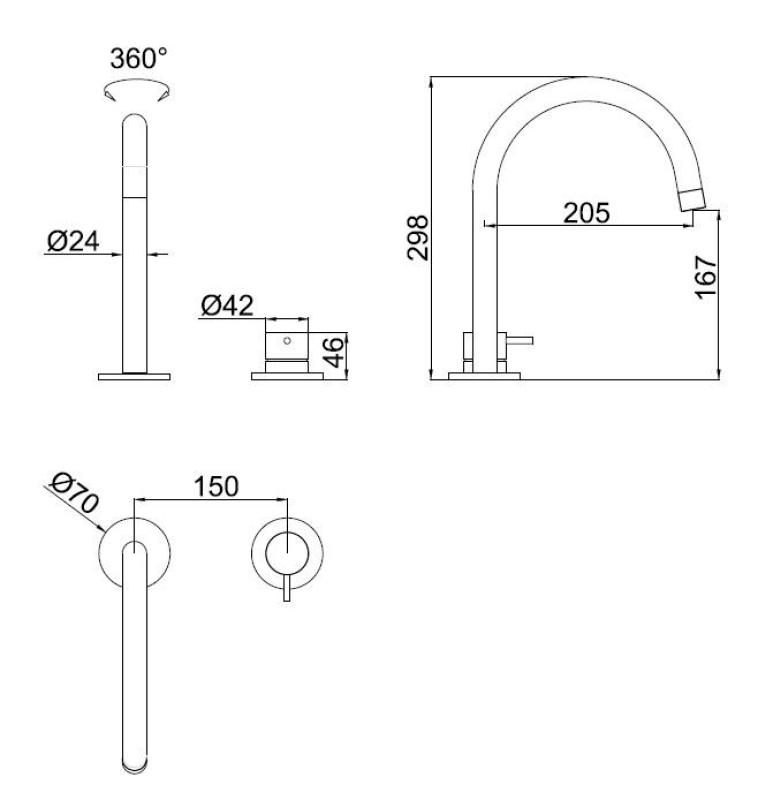 Pure.Sink Luxion 2-huls mat sort køkkenarmatur med rund udløb PLX2HR-10