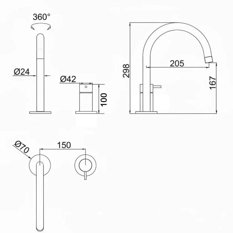 Pure.Sink Luxion 2-huls køkkenarmatur i gun metal med rund udløb PLX2HR-61
