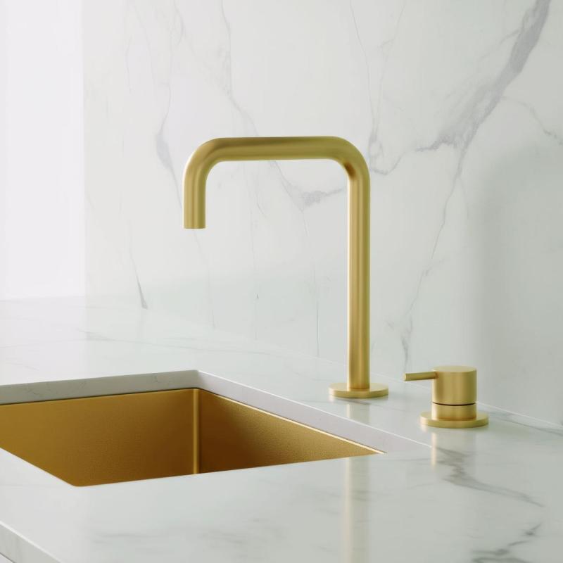 Pure.Sink Luxion 2-huls guld køkkenarmatur med U-udløb PLX2HU-60