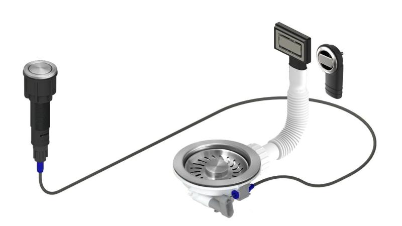 Granitemy RVS afløbssæt inklusive trykknap-affald med prop, plus rektangulær og rund overløb 1208971748