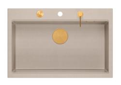 Quadri Hard Rock Beige granit overbygning stor vask 76x50cm inklusive kobberprop og tilbehør 1208971750