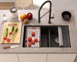 Quadri Newport II Dobbelt Beige Granit Opbygning Vask 76x45 cm med Kobber prop 1208971752