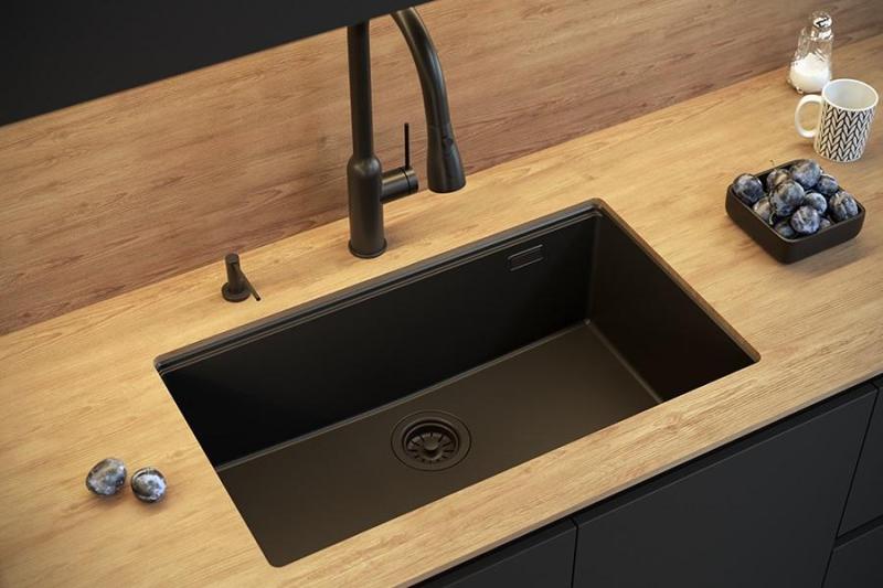 Quadri Newport II stor og dyb granitopbygget og underbygget beige vask 76x45cm med kobberprop 1208971758