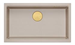 Quadri Newport II stor og dyb vask i granit til overflade- og undermontering i beige vask 76x45cm med guldprop 1208971759