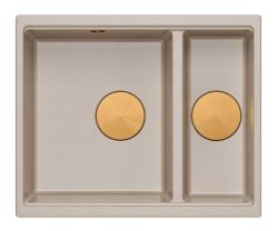 Quadri Newport II beige 1,5 vaske granit overbygning og underbygning vask 555x460mm med kobber prop 1208971767