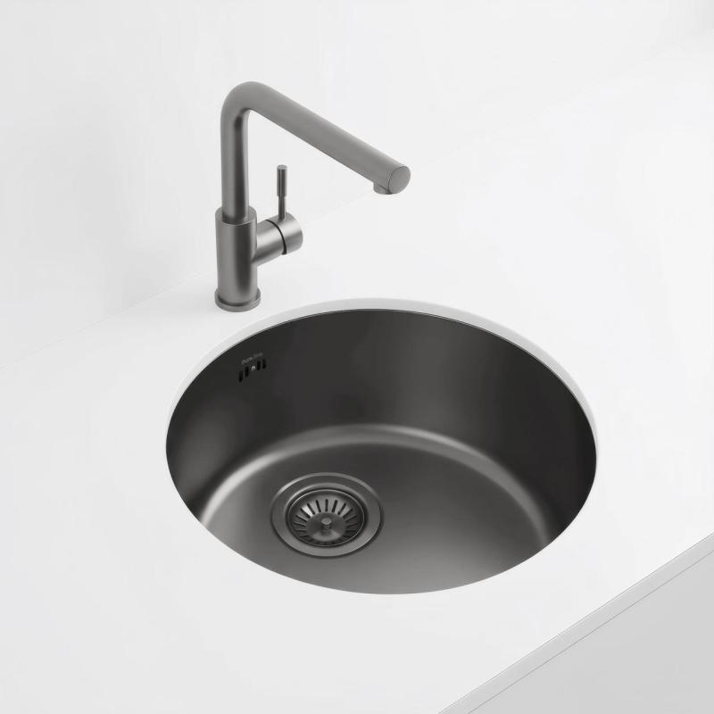Pure.Sink Rondo Gun metal Runde vask til planmontering, undermontering og overmontering 38 cm PRN38-61