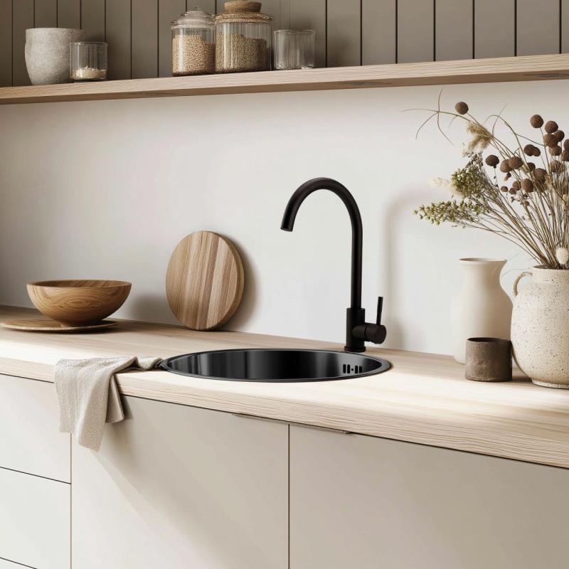 Pure.Sink Rondo Gun metal Runde vask til planmontering, undermontering og overmontering 38 cm PRN38-61