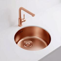 Pure.Sink Rondo Kobber Rund Vask flad indbygning, undermontering og overbygning 38 cm PRN38-62