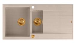 Quadri Luton pearl beige granit overflade 1,5 vask med drænplade omvendelig 100x50cm med kobberprop 1208971792
