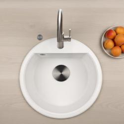 GraniteMy Bremen rund granitvask 43 cm hvid, overbygning og underbygning, med hanehul og automatisk gun metal prop 1208971849