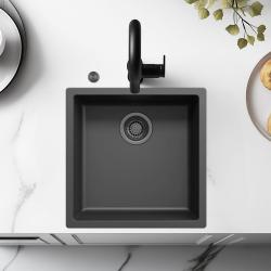 Ausmann Fibre sort vask 40x40cm undermontering, overmontering og planmontering med automatisk gun metal prop 1208971854