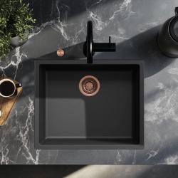 Ausmann Fiber sort vask 50x40cm undermontering, overmontering og planmontering med automatisk kobberprop 1208971858
