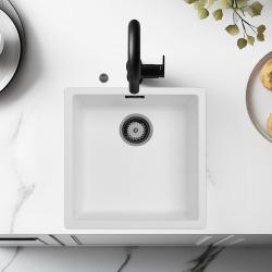 Ausmann Fiber hvid vask 40x40cm undermontering, overmontering og planmontering med automatisk gun metal prop 1208971895