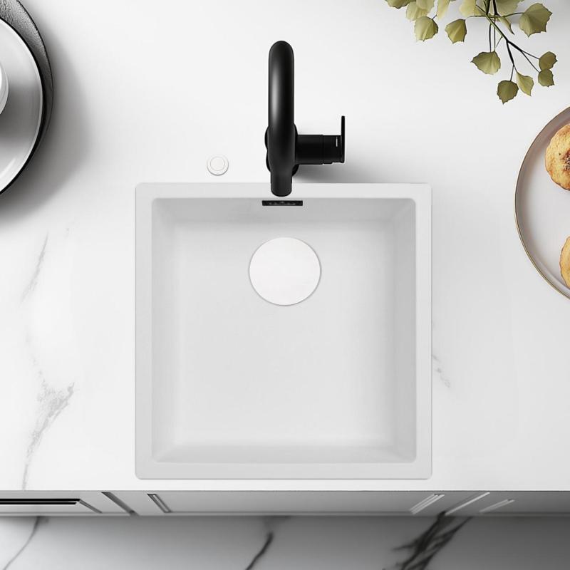 Ausmann Fiber hvid vaske 40x40cm underbygning, overbygning og planmontering med automatisk hvid prop 1208971896