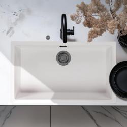 Ausmann Fiber hvid stor vask 70x40cm undermontering, overflademontering og planmontering med automatisk gun metal prop 1208971908