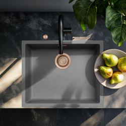 Ausmann Fiber beton grå vask 50x40cm undermontering, overmontering og plan montering med automatisk kobber prop 1208971917
