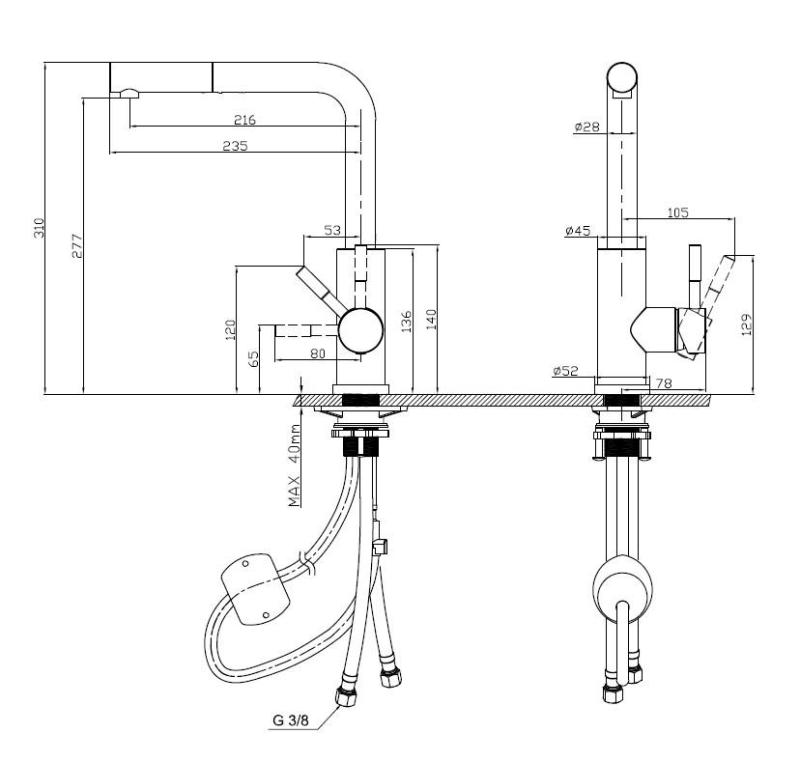 Pure.Sink Elite Steel Spark-S køkkenhane PVD kobber med udtrækkelig tud PS8041-62
