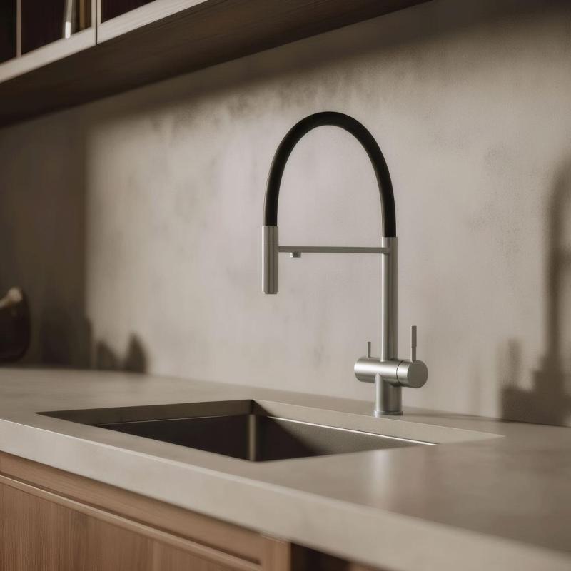Pure.Sink Elite Steel Flex 3-vejs rustfrit stål køkkenhane med fleksibel udløb og filtreret vand PS8110-02