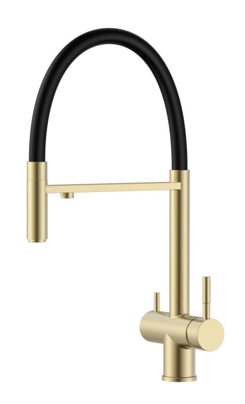 Pure.Sink Elite Steel Flex 3-vejs PVD børstet guld køkkenarmatur med fleksibel tud og filtreret vand PS8110-60