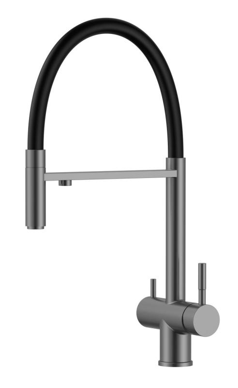 Pure.Sink Elite Steel Flex 3-vejs PVD gun metal køkkenhane med fleksibel udløb og Filtreret Vand PS8110-61