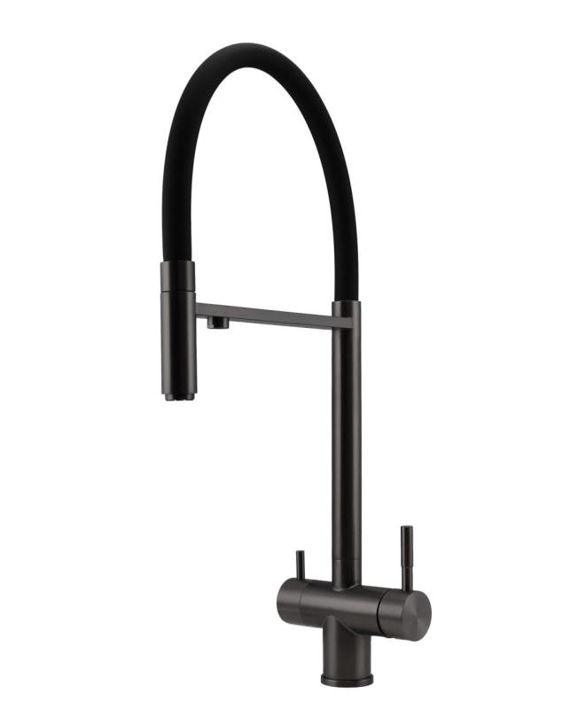 Pure.Sink Elite Steel Flex 3-vejs PVD gun metal køkkenhane med fleksibel udløb og Filtreret Vand PS8110-61
