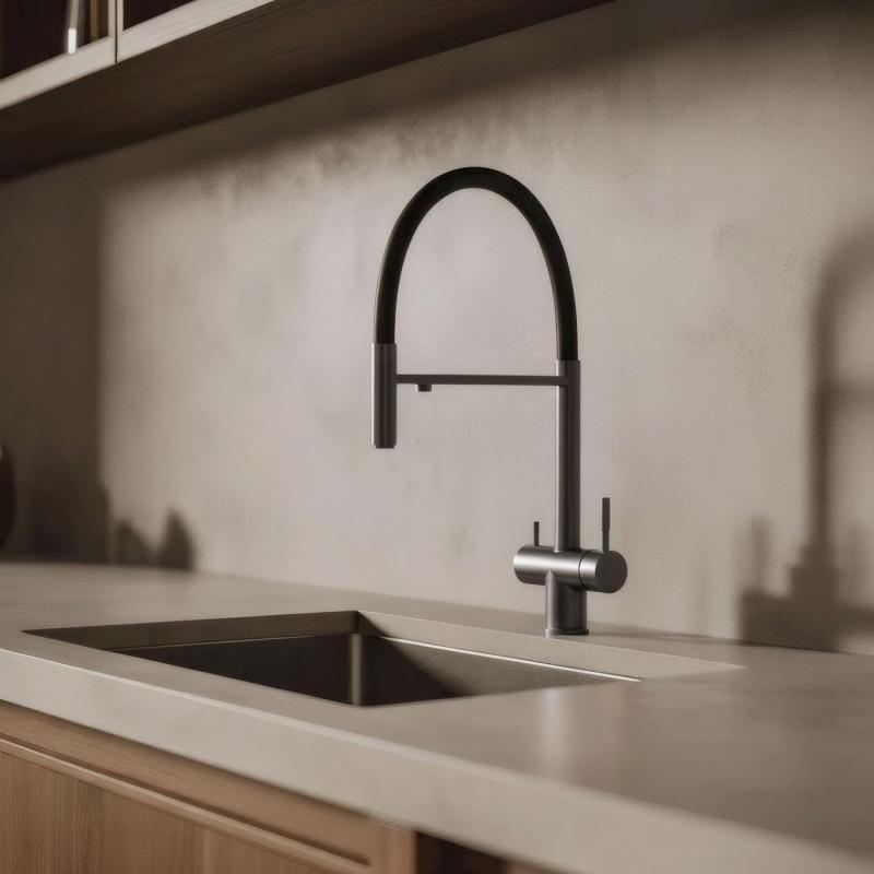 Pure.Sink Elite Steel Flex 3-vejs PVD gun metal køkkenhane med fleksibel udløb og Filtreret Vand PS8110-61