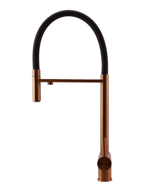 Pure.Sink Elite Steel Flex 3-vejs PVD kobber køkkenhane med fleksibel udløb og filtreret vand PS8110-62