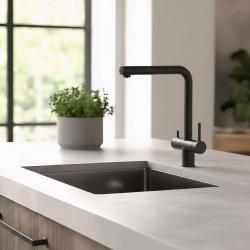Pure.Sink Elite Steel Clear-S Mat sort 3-vejs køkkenarmatur med udtrækkelig tud og filtreret vand PS8120-10