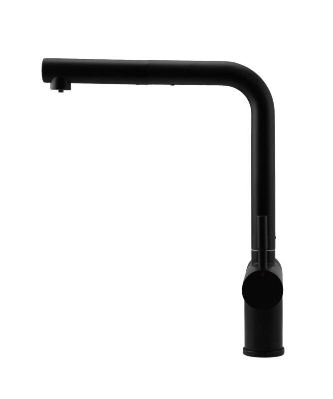Pure.Sink Elite Steel Clear-S Mat sort 3-vejs køkkenarmatur med udtrækkelig tud og filtreret vand PS8120-10
